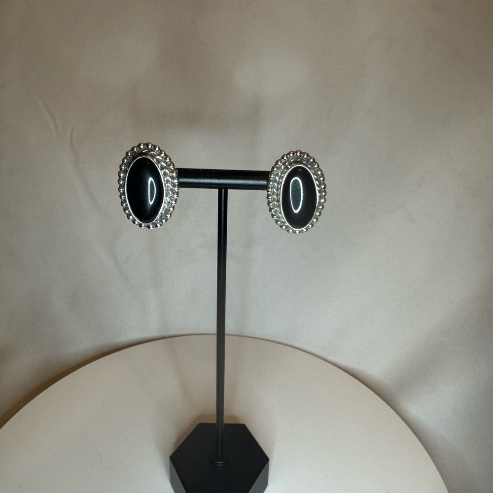 Chic Black and Silver Oval Earrings
